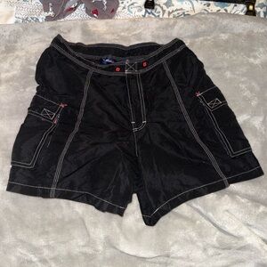 Black Cargo Shorts with White Stitching